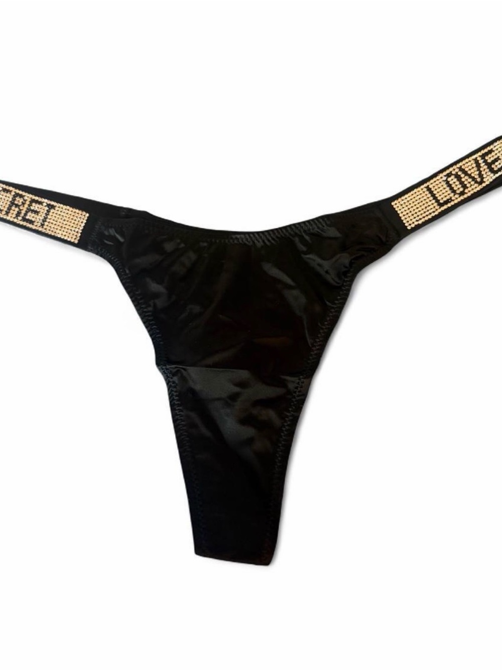 Brand New Black Rhinestone Love Secret Thong